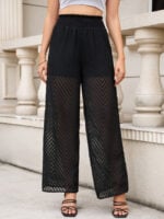 Wholesale Striped Mesh Elasticated Wide-leg Pants