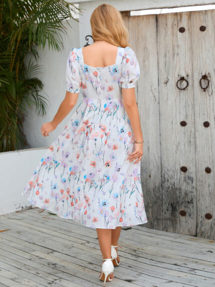 Wholesale Sweet Floral Puff Sleeve Dress