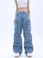 Wholesale Trendy Multi-pocket Wide-leg Jeans