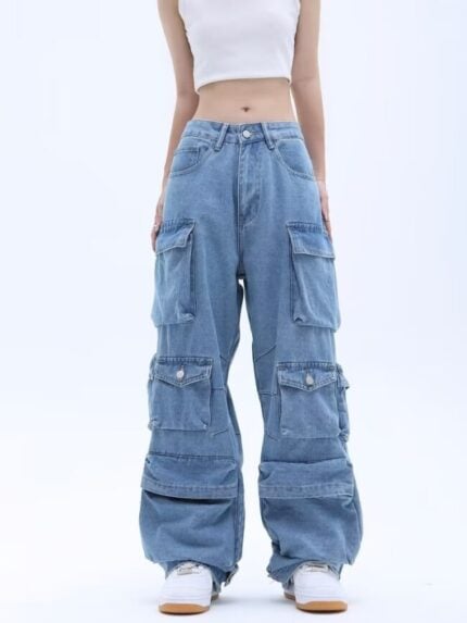 Wholesale Trendy Multi-pocket Wide-leg Jeans