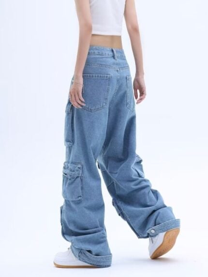 Wholesale Trendy Multi-pocket Wide-leg Jeans