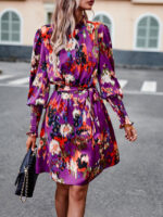 Wholesale Turtleneck Ruffle Sleeve Floral Dress