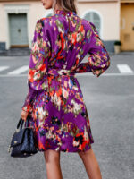 Wholesale Turtleneck Ruffle Sleeve Floral Dress