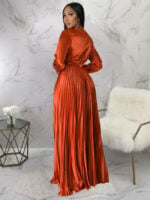 Wholesale V-Neck Balloon Sleeve Pleated Dress