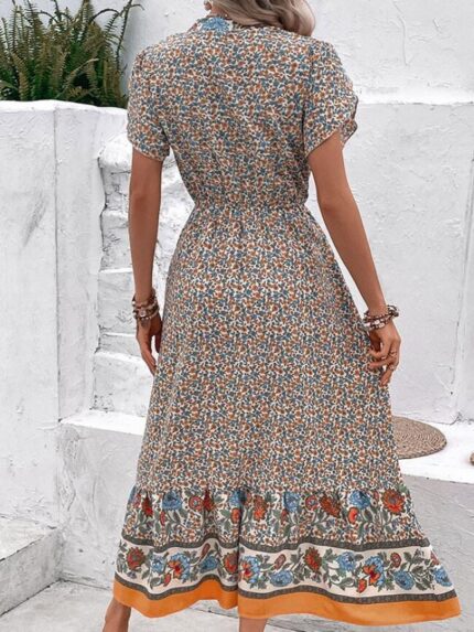 Wholesale V Neck Floral Short Sleeve Dress