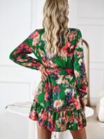 Wholesale V Neck Long Sleeve Printed Mini Dress