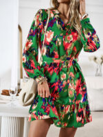 Wholesale V Neck Long Sleeve Printed Mini Dress