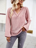 Wholesale V Neck Pocket Long Sleeve Knit Top