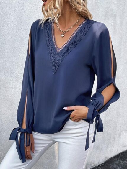 Wholesale V-neck Cutout Long Sleeved Blouse