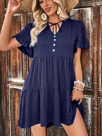 Wholesale V-neck Ruffle Loose Dress