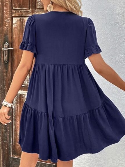 Wholesale V-neck Ruffle Loose Dress