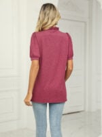 Wholesale V-neck Solid Color Pleated Puff Sleeve T-shirt