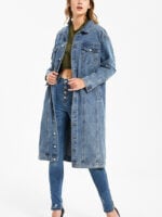 Wholesale Vintage Lapel Button Mid Length Denim Jacket