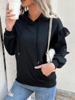 Wholesale Black Lace Panel Long Sleeve Hoodie