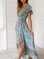 Wholesale Bohemian Floral Print Slit Dress