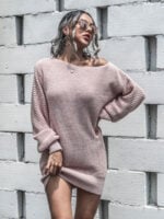 Wholesale Casual Off-Shoulder Lantern Sleeve Sweater Dress