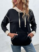 Wholesale Color Block Casual Long Sleeve Hoodie