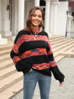 Wholesale Color Block Crew Neck Knitted Sweater