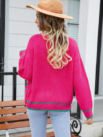 Wholesale Color Block Pocket V Neck Knit Cardigan