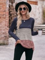 Wholesale Color Block Twist Casual Crew Neck T-Shirt