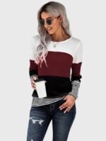 Wholesale Color Block Waffle Long Sleeve T-Shirt