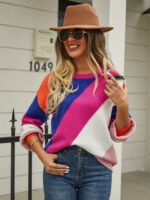 Wholesale Color Contrast Paneled Crew Neck Sweater