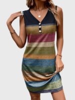 Wholesale Contrast Stripe Button Sleeveless Dress