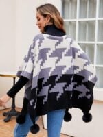 Wholesale Contrast Turtleneck Pompom Cape