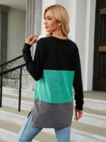 Wholesale Crew Neck Color Block Long Sleeve T-shirt