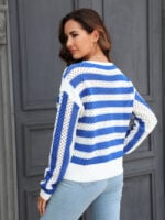 Wholesale Cutout Striped Crewneck Knit Sweater