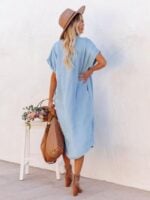 Wholesale Denim Short Sleeve Slit Shirt Dress