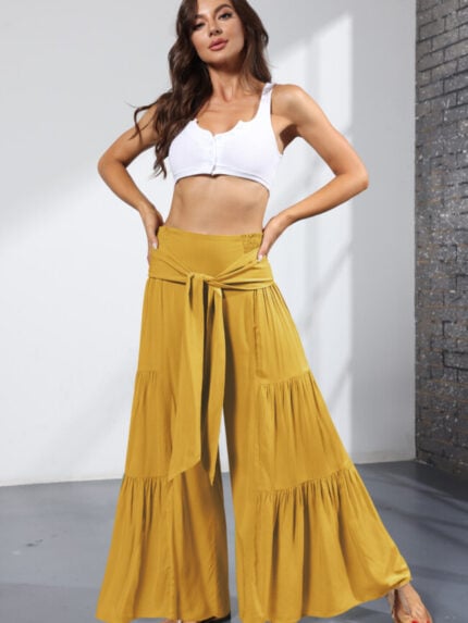 Wholesale Elastic Waist Pleated Wide-Leg Pants