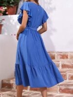 Wholesale Elegant Ruffled High Waist Tie Dress