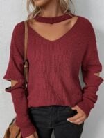 Wholesale Fashion Hollow Zipper Long Sleeve Sweater