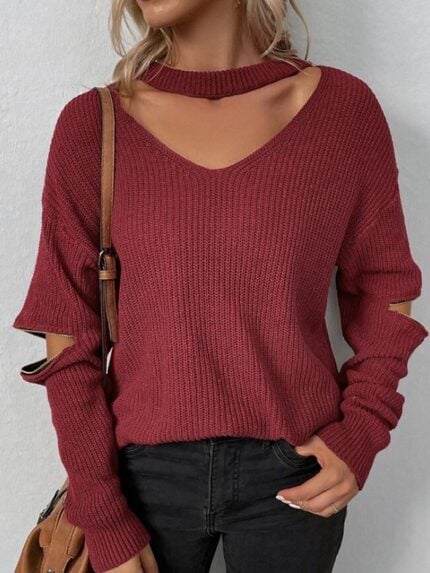 Wholesale Fashion Hollow Zipper Long Sleeve Sweater