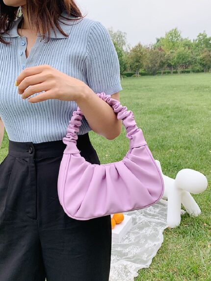 Wholesale Fashion Solid Color Pleated PU Bag