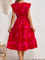 Wholesale Floral High Waist Ruffle Sleeve Dress