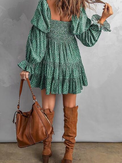 Wholesale Floral Off-Shoulder Ruffle Sleeve Dress