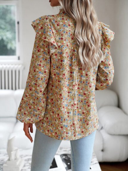 Wholesale Floral Ruffle Puff Sleeve Blouse