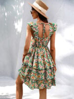 Wholesale Floral Square Neck Sleeveless Mini Dress