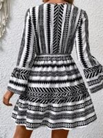 Wholesale Geometric Print V-Neck Ruffle Sleeve Dress