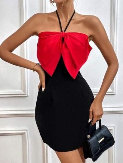 Wholesale Halter Neck Sling Bow Dress