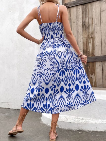 Wholesale High Waist Slit Printed Slip Dress