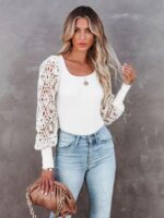 Wholesale Lace Cutout Puff Sleeve T-shirt