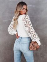 Wholesale Lace Cutout Puff Sleeve T-shirt