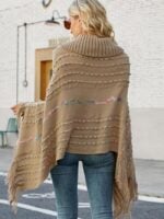 Wholesale Lapel Button Fringed Knit Cape