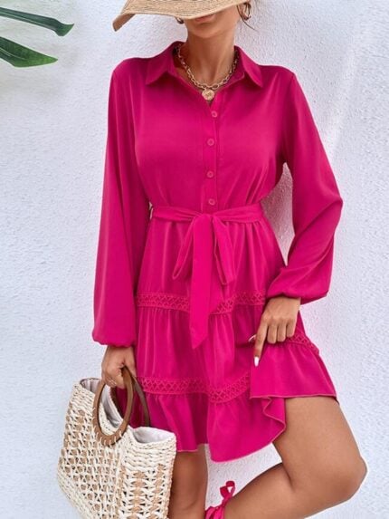 Wholesale Lapel Button Long Sleeve Shirt Dress