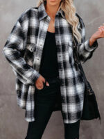 Wholesale Lapel Button Plaid Loose Shirt