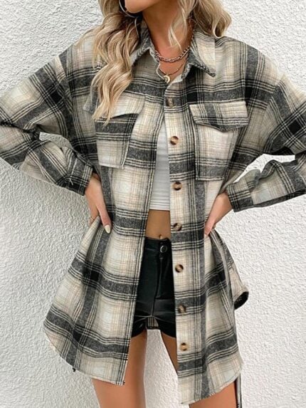 Wholesale Lapel Button Tie Plaid Shirt