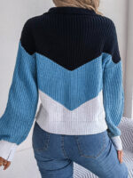 Wholesale Lapel Collar Block Color Long Sleeve Sweater